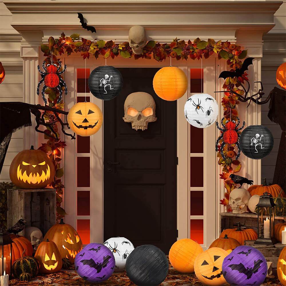 Halloween Hanging Paper Lanterns with Spooky Glow Decorations