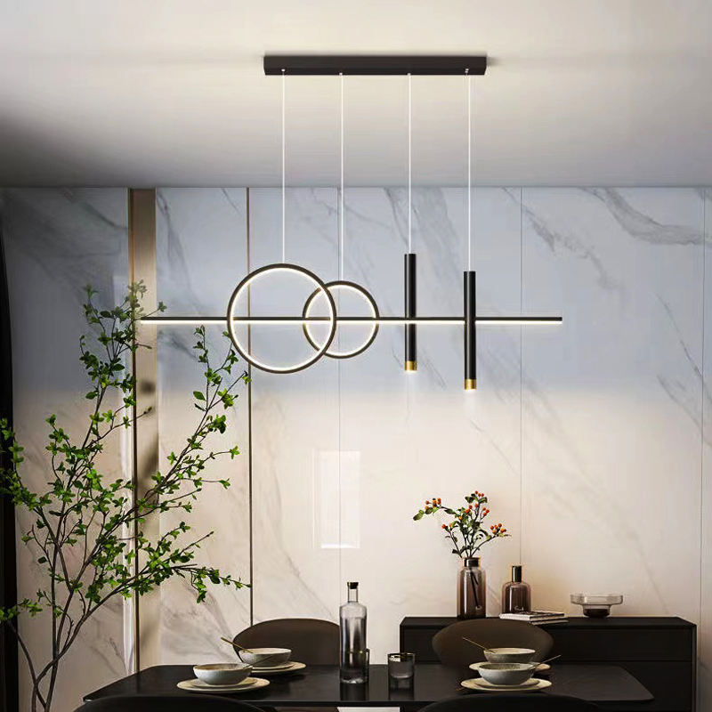 Dining Table Pendant Light | Geometric LED Rings | Aluminum Housing | Dimmable Adjustable Lighting