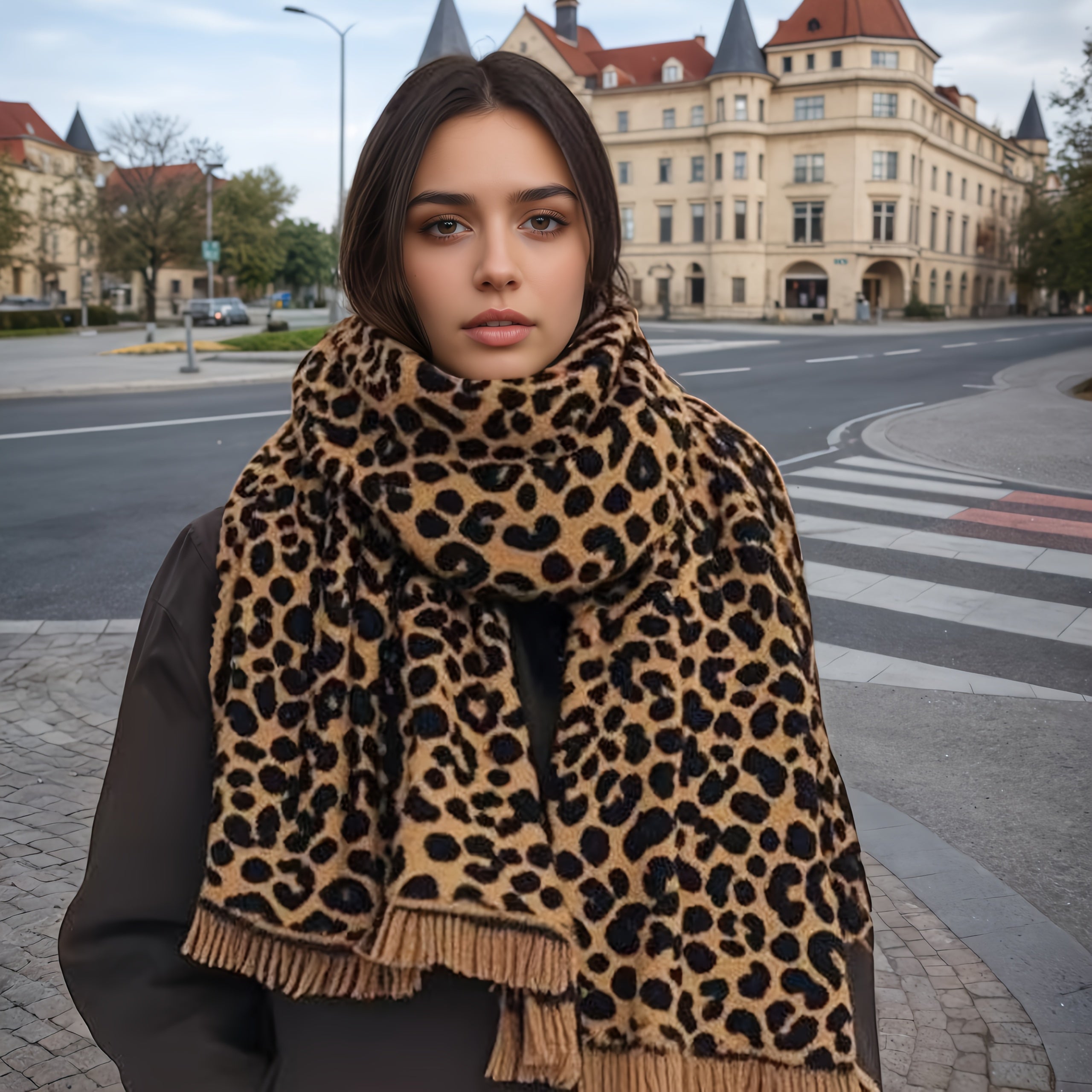Leopard Print Scarf | Soft Thick | All-Day Warmth | Polyester