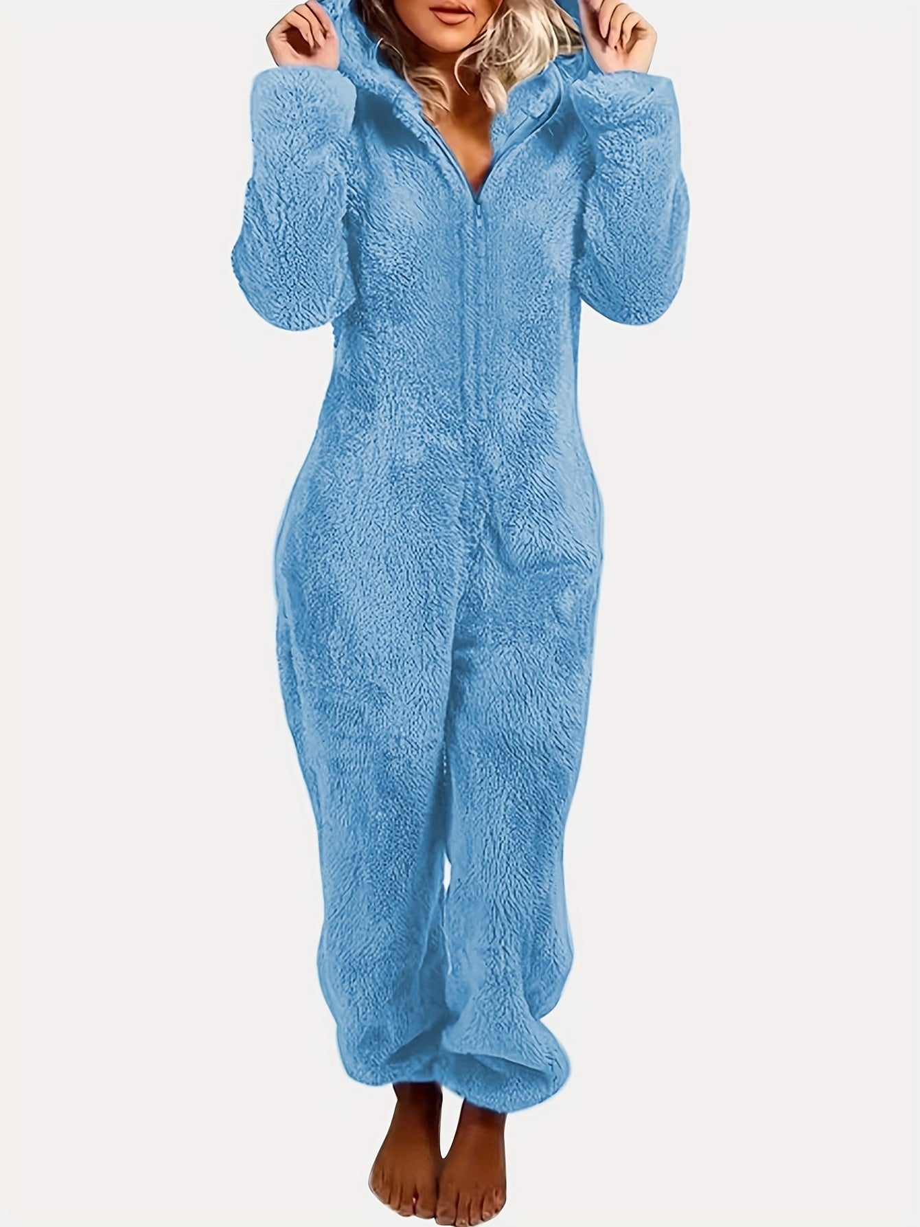 Women's Pajama Jumpsuit | Hooded Zipper | Cozy Warmth Comfort | Polyester
