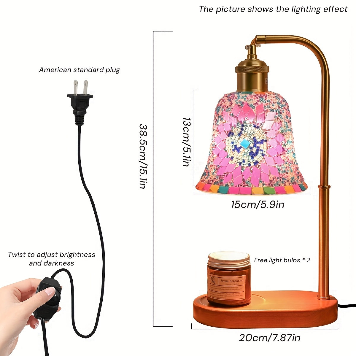 Artisan Mosaic Candlelight Lamp – Adjustable Glass Table Light