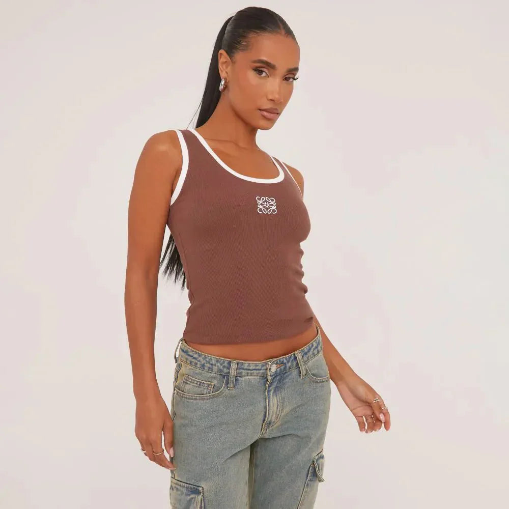 Women’s Ribbed Knit Tank Top | Delicate Embroidery Detail | Stretch Fabric | Comfortable Fit