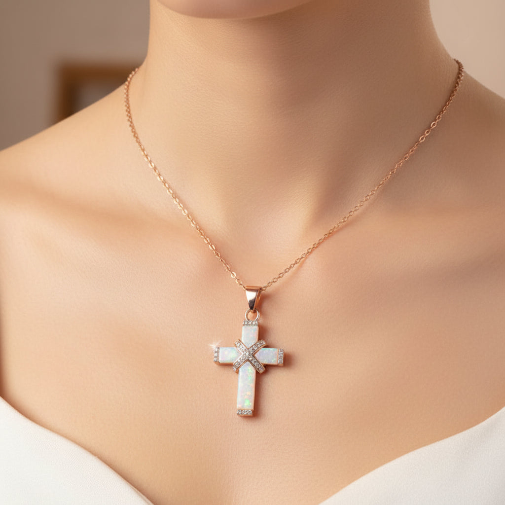 Elegant Rose Gold Cross Necklace with Sparkling Accents