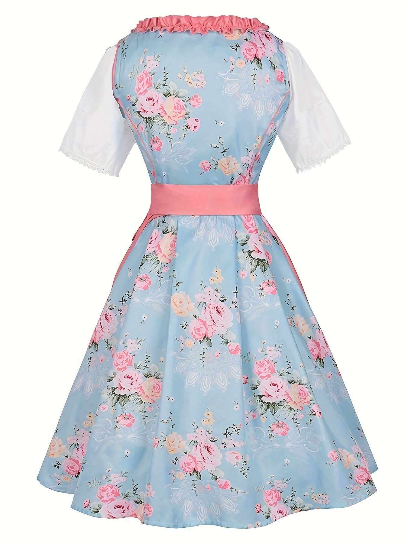 Women's Oktoberfest Dirndl Dress Floral Print with Satin Apron