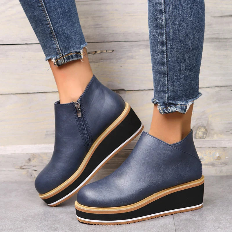 Women's Leather Ankle Boots | Platform Sole & Side Zipper | Genuine Leather | Comfortable Fit