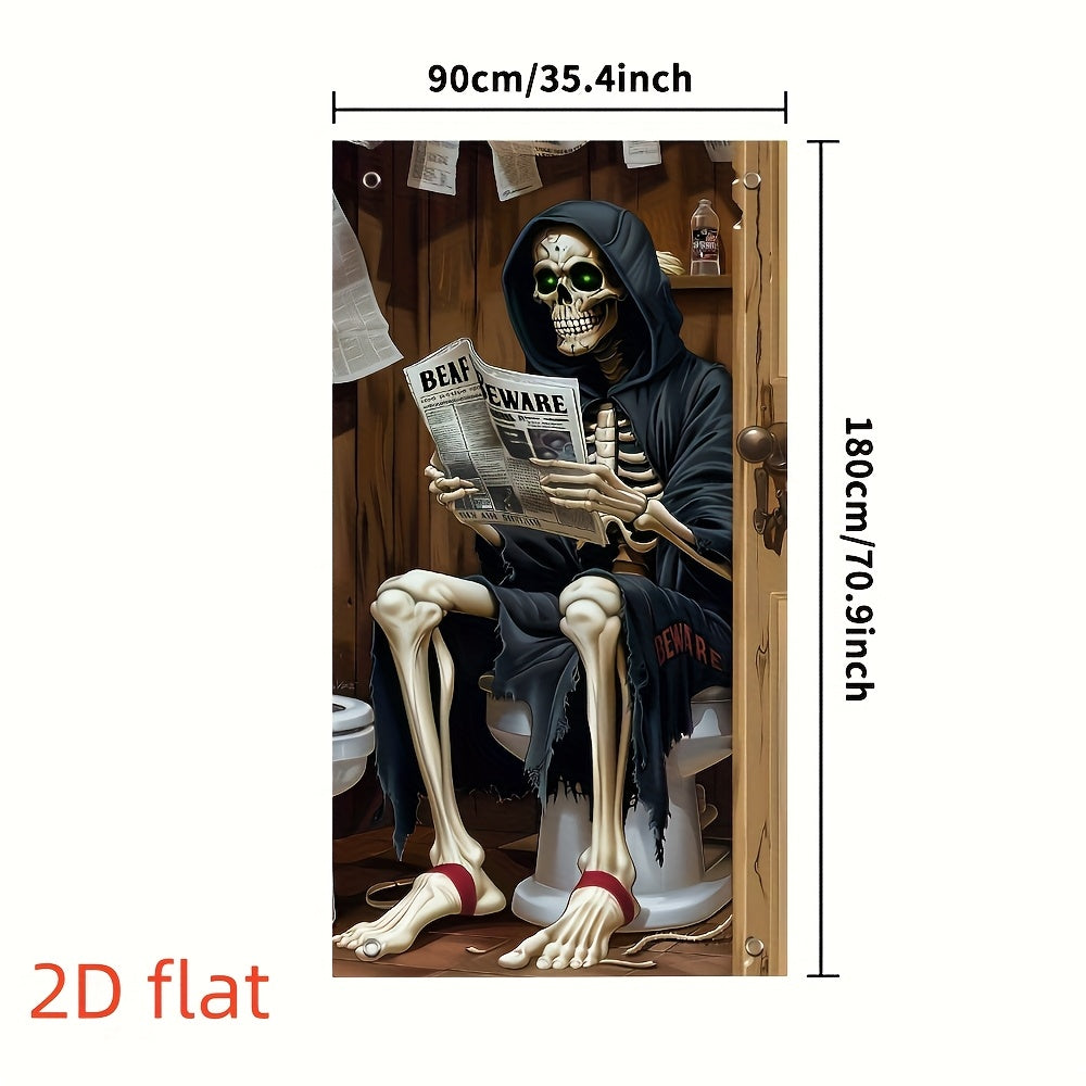 Halloween Outdoor Door Banner with Spooky Skeleton and Jack-O'-Lanterns