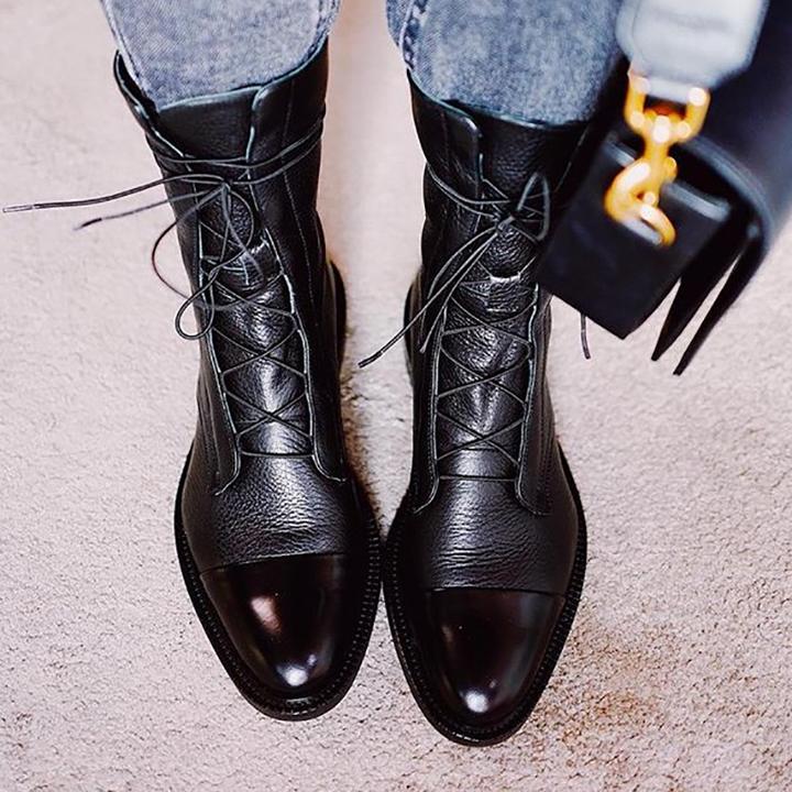 Women’s Ankle Boots | Eco-Leather Lace-Up with Cap Toe | Cotton Lining & Lightweight Sole | Removable Insole