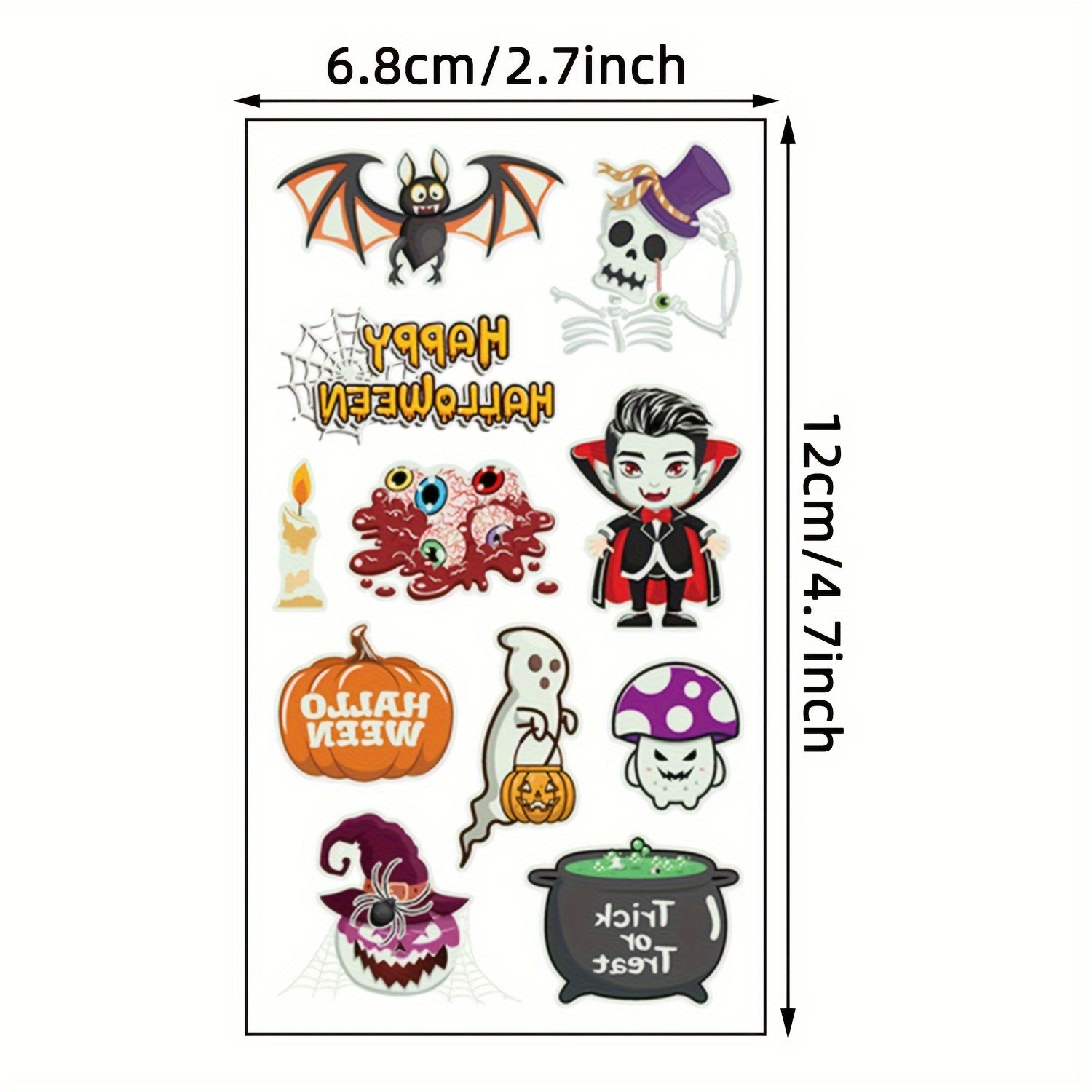Glow-in-the-Dark Halloween Temporary Tattoos Waterproof Spooky Designs