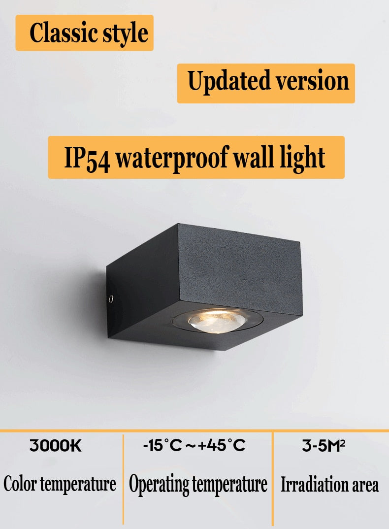 UFO Black Box Waterproof Outdoor LED Wall Lamp, Dual/Single-Sided Warm Light, Black Aluminum, Hardwired, IP Rated Modern Exterior Light, Energy-Saving