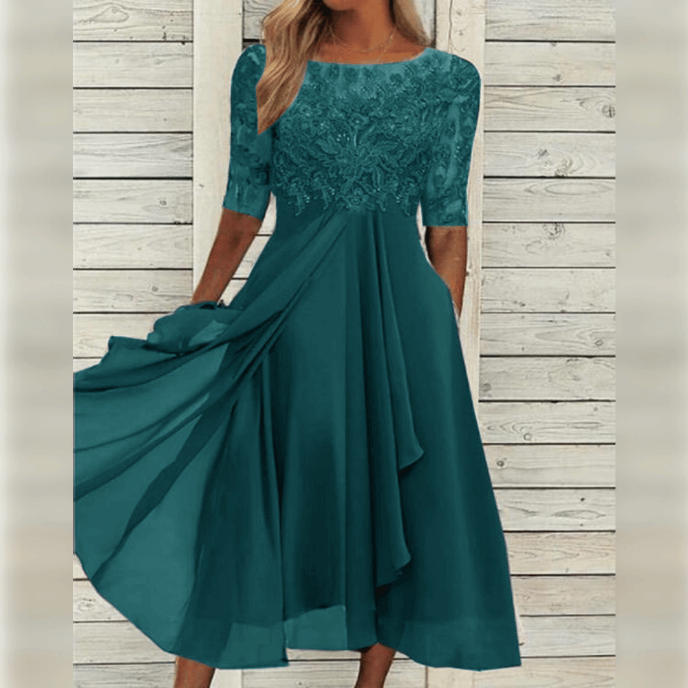 Women’s Chiffon Midi Dress | Lace-Top & Draped Skirt | Soft & Breathable Fabric | Comfortable Fit