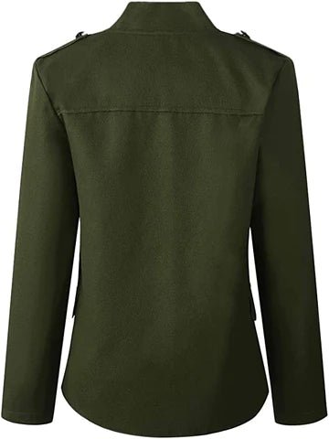 Women’s Blazer | Military-Style Double-Breasted with Stand-Up Collar | Lightweight Tailored Fit | Durable Design