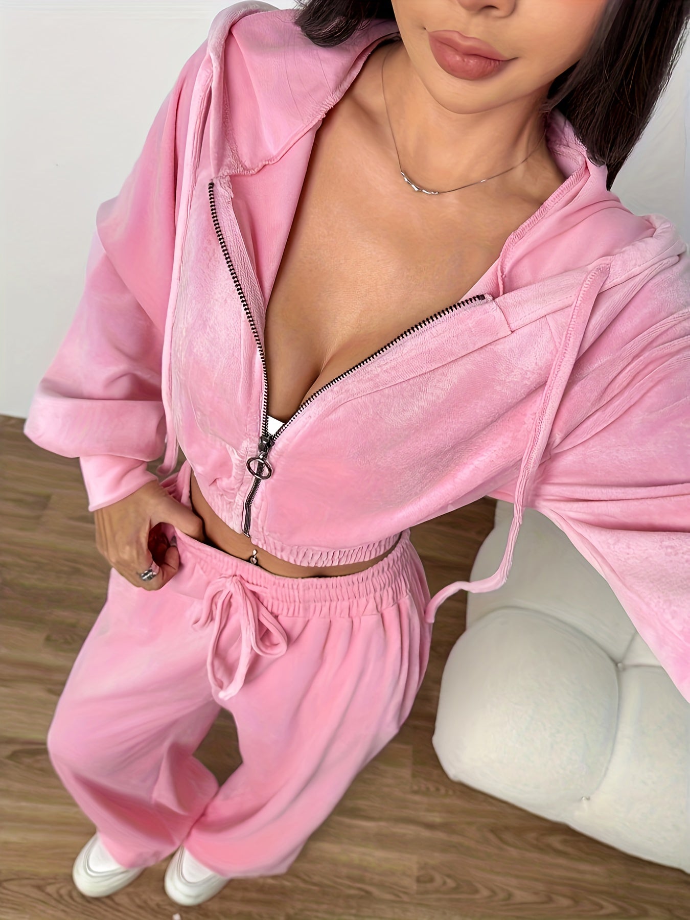 Women’s Hoodie Set | Long Sleeve Zip-Up | Comfortable Stretch Fit | Polyester