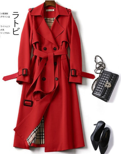 Women’s Trench Coat | Double-Breasted with Belt | Adjustable Cuffs & Shoulder Epaulettes | Mid-Calf Length for All-Weather Wear