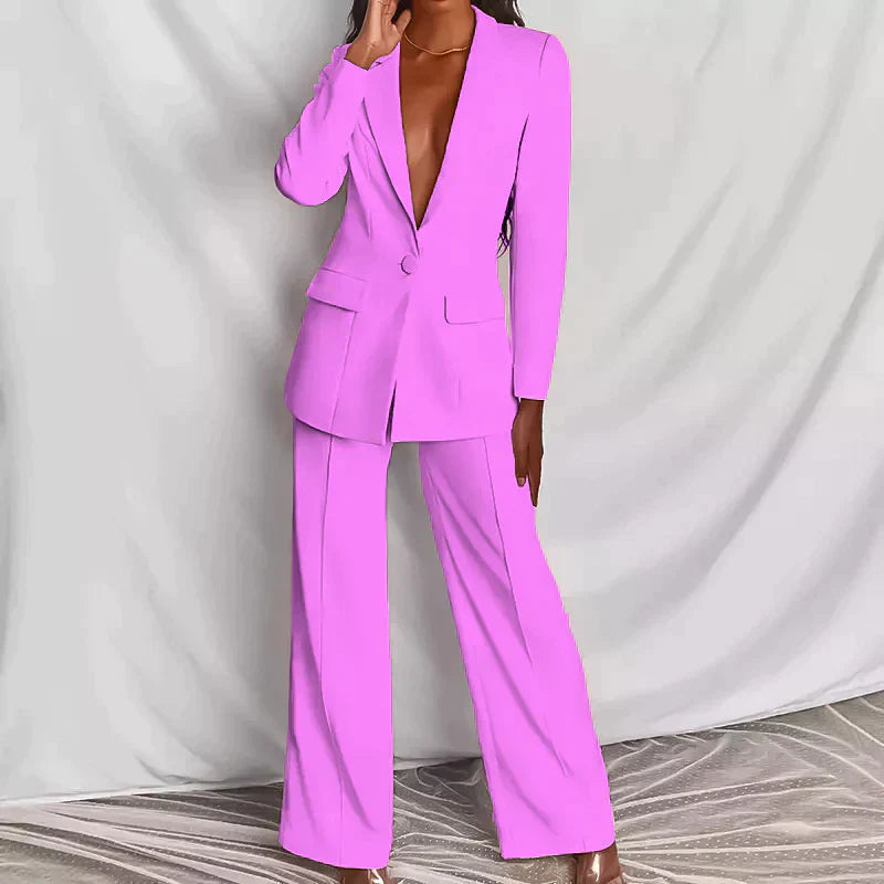 Women's Blazer and Pants Set | Tailored Sleek Design | Wide-Leg Trousers | Comfortable Fit