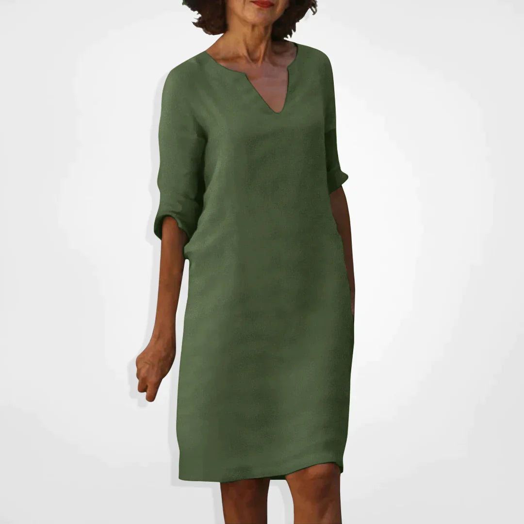 Women’s Dress | V-Neck & Three-Quarter Sleeves | Soft Premium Fabric | Midi Length