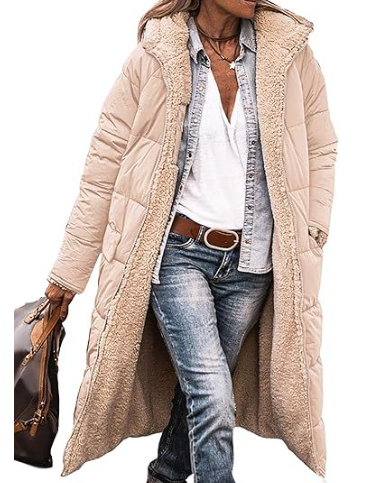 Women’s Long Winter Coat | Teddy Lining & Quilted Design | Reversible Style | Comfortable Warmth