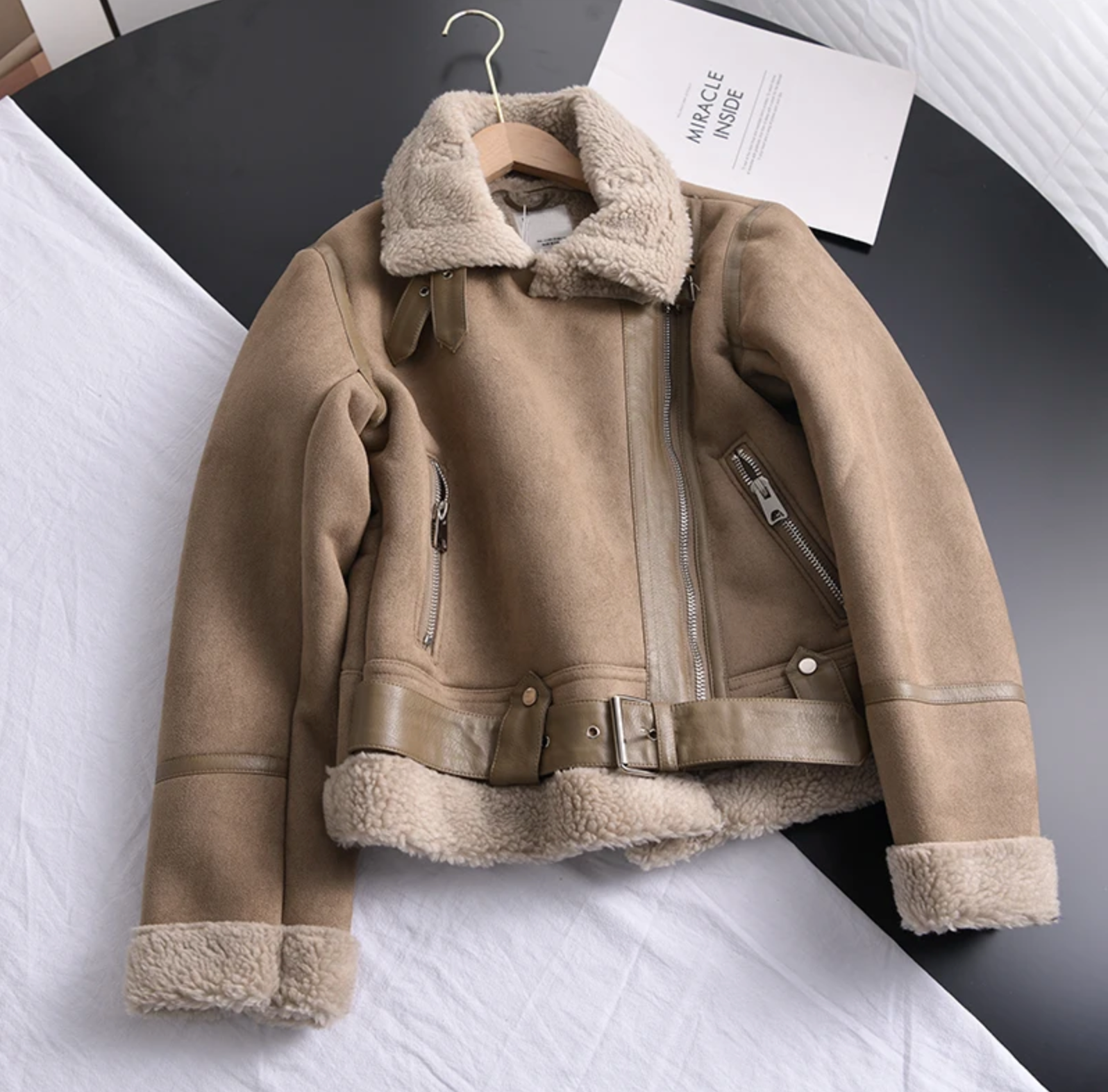 Women’s Leather Jacket | Sherpa Fleece Lining & Metal Zipper | Mid-Length Cut | Comfortable Fit