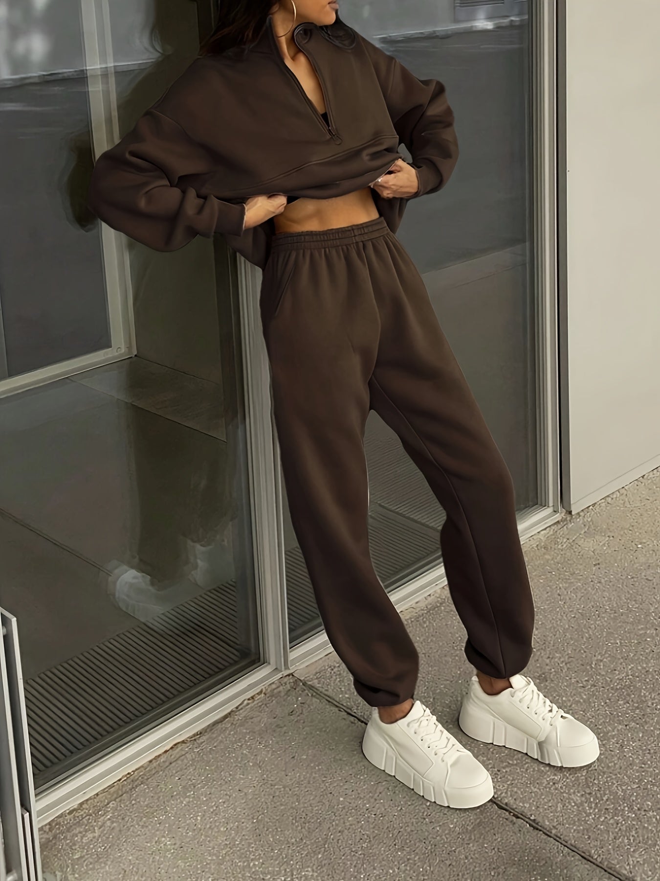 Men's Hoodie & Sweatpants Set | Half-Zip Collar | Warm & Breathable Comfort | Polyester