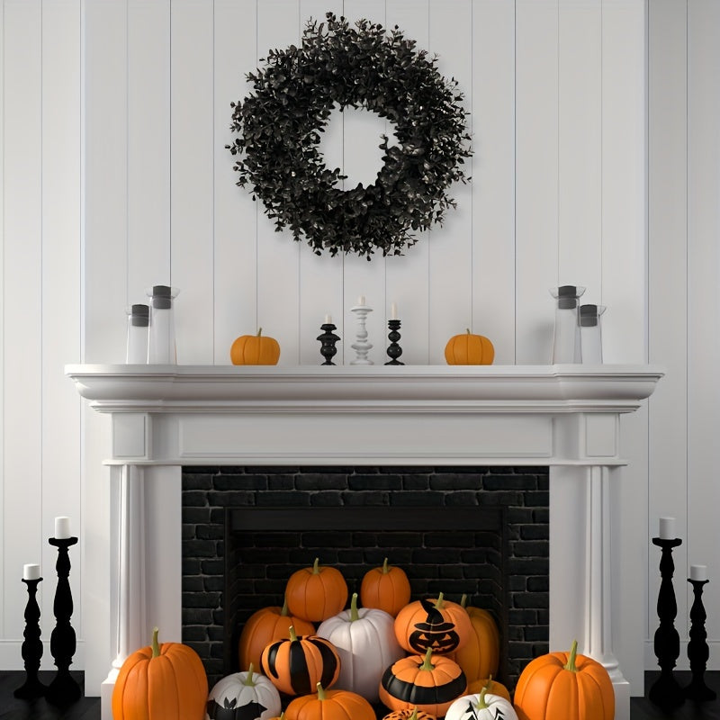 Black Halloween Wreath for Door and Wall – Weather-Resistant Spooky Decor