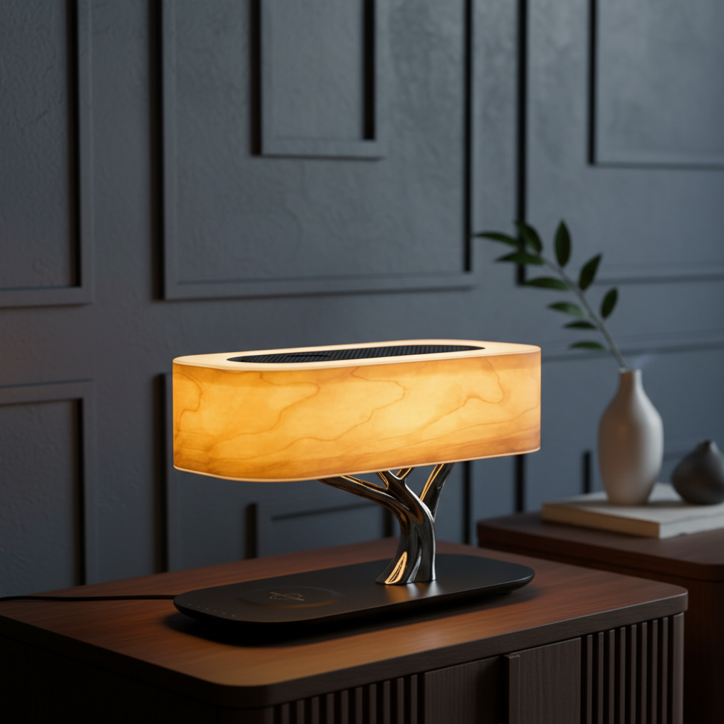Versatile LED Lamp with Wireless Charging & Speaker Functionality