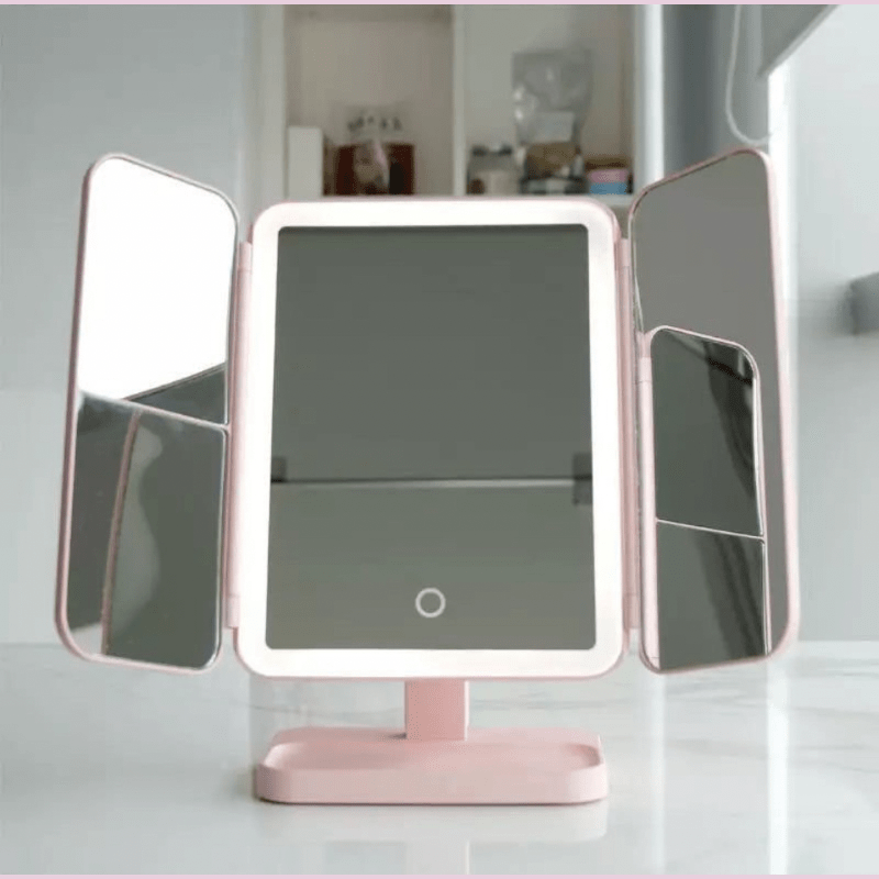 IllumiView Tri-Fold LED Mirror with Customizable Lighting