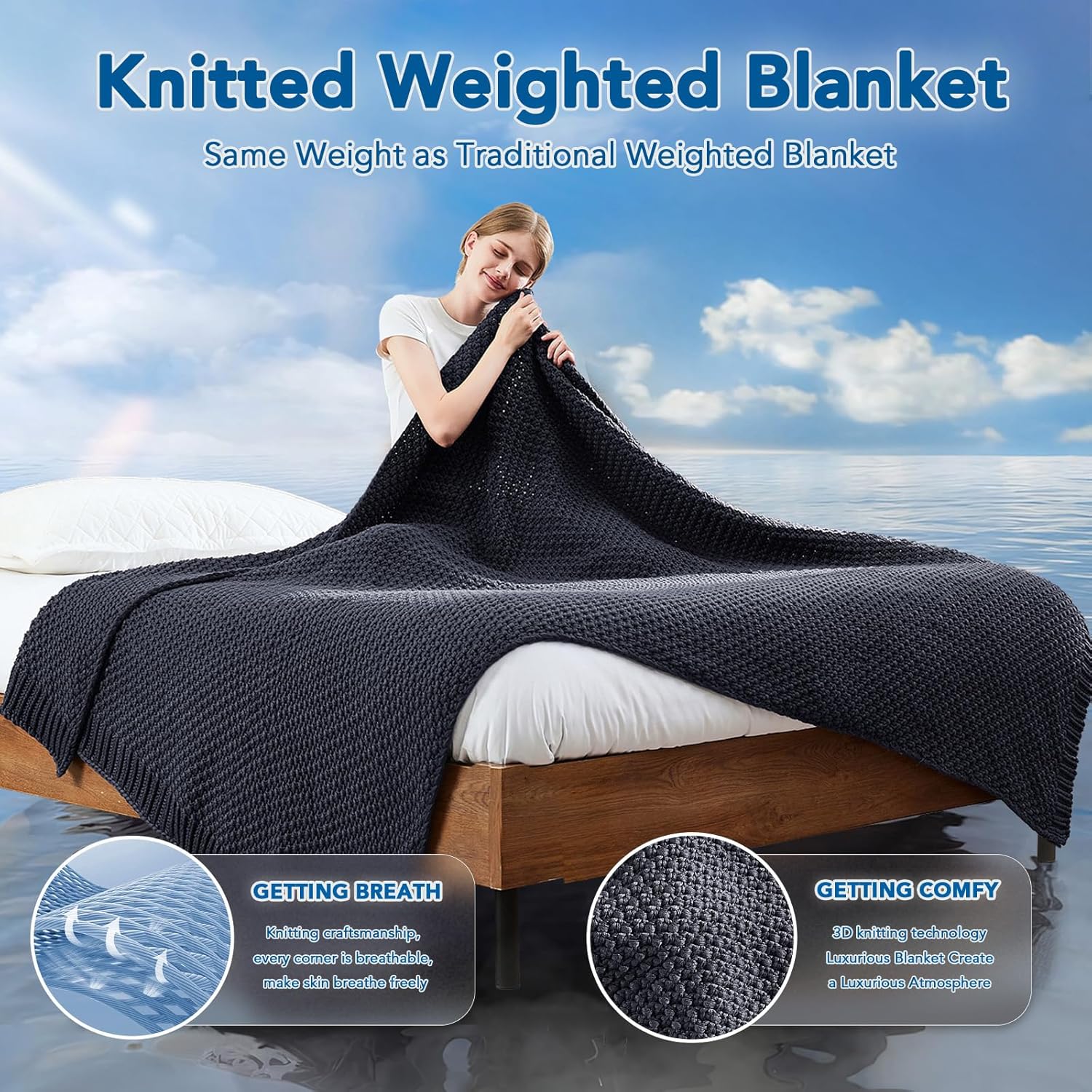 Soft Knitted Weighted Blanket with Cooling Microfiber for Year-Round Comfort