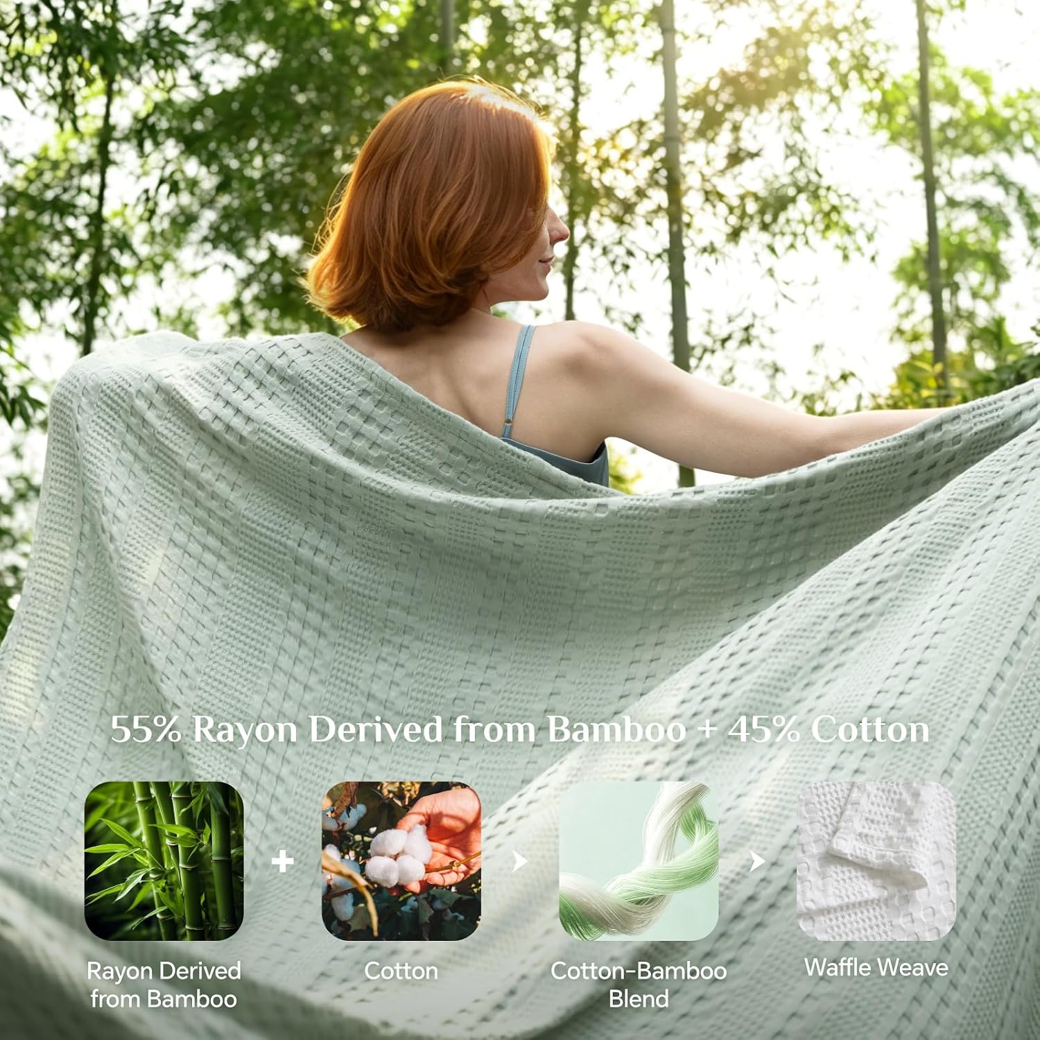 Lightweight Summer Blanket – Soft Breathable Cotton Waffle Design, White, 90"x90