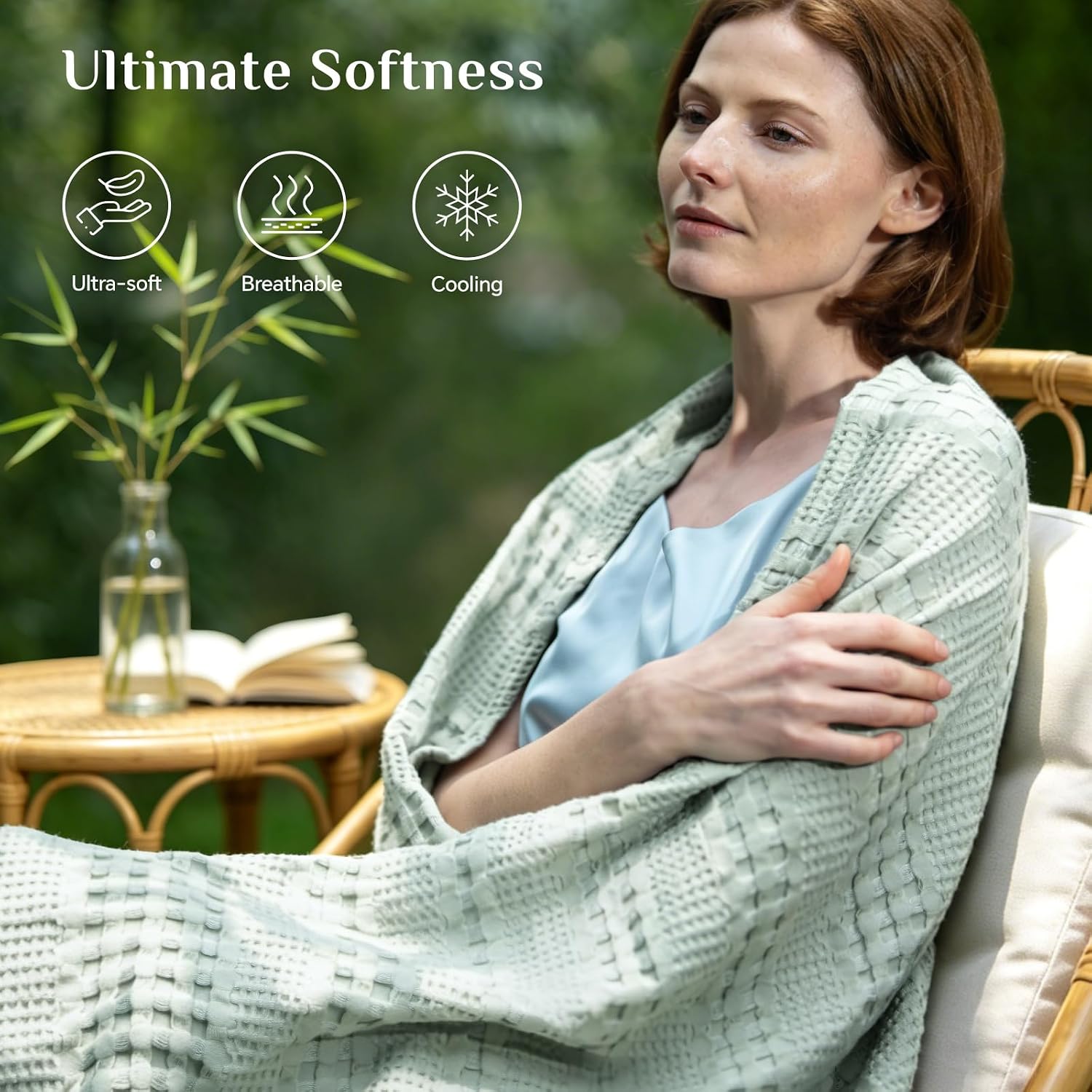 Lightweight Summer Blanket – Soft Breathable Cotton Waffle Design, White, 90"x90