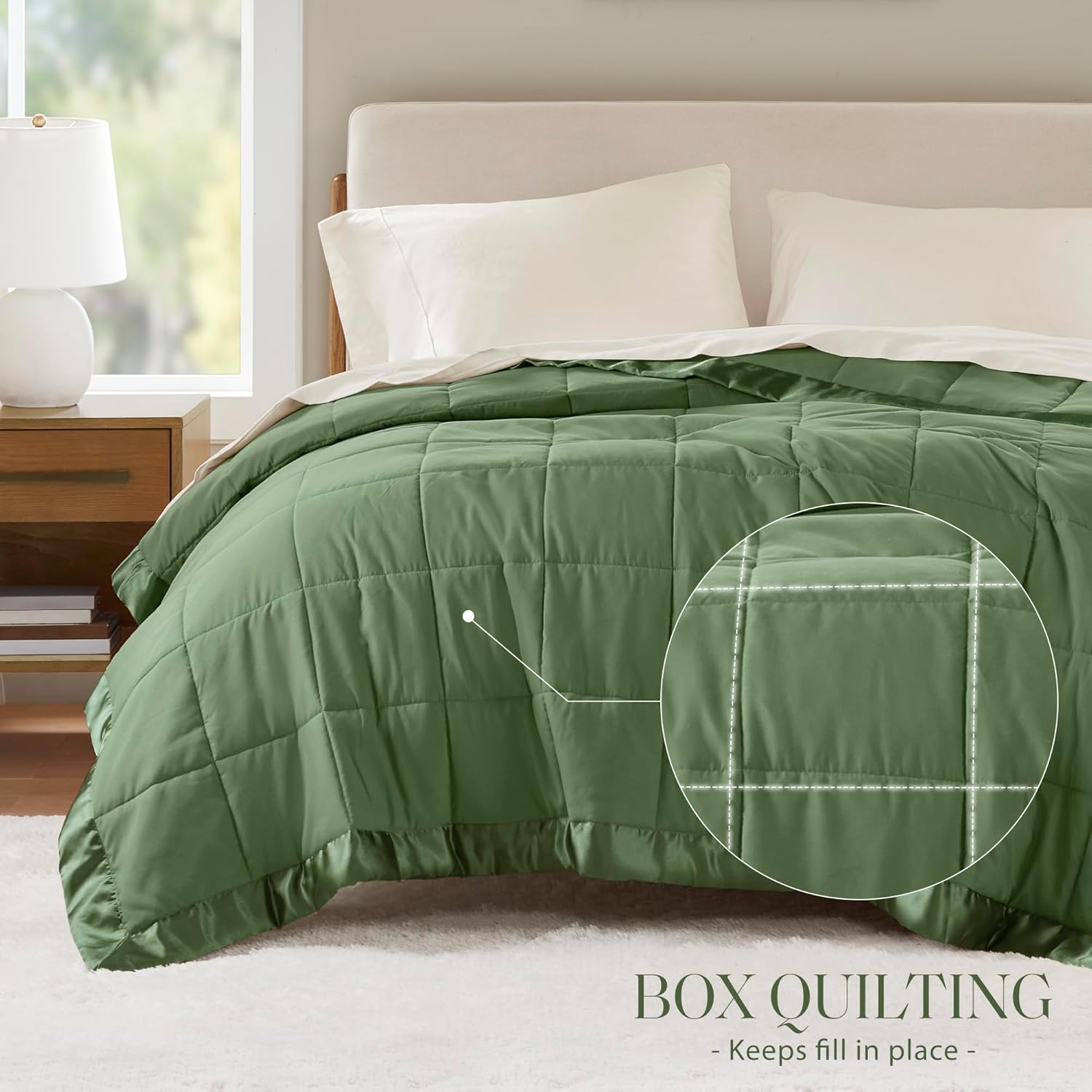 Lightweight Down Alternative Blanket with Moisture-Wicking – All Season Bed Cover with Satin Trim