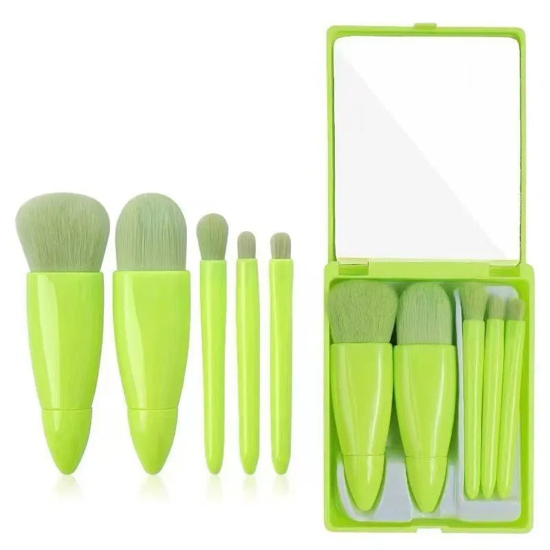 Compact Cosmetic Brush Collection with Integrated Mirror