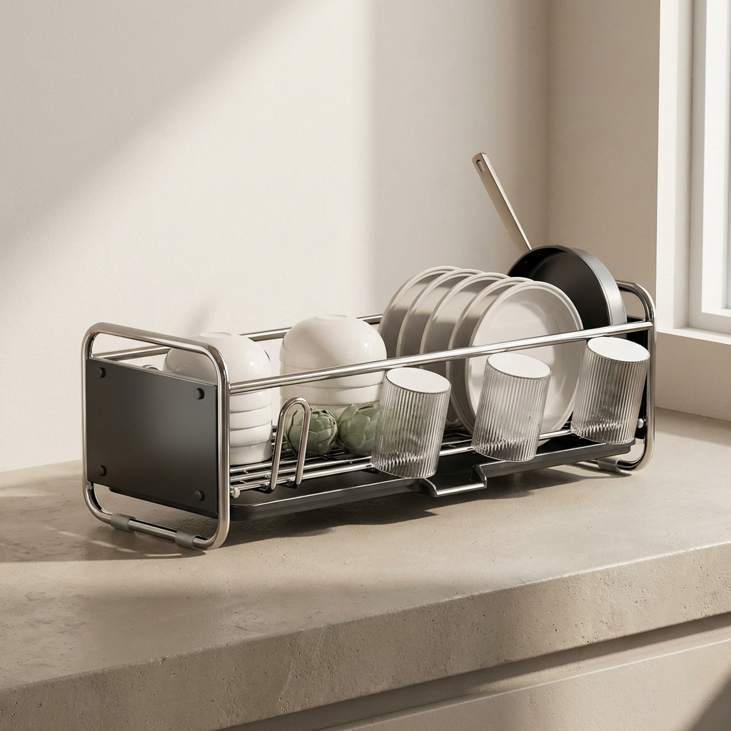 Space-Efficient Dish Drying Rack for Clutter-Free Kitchens