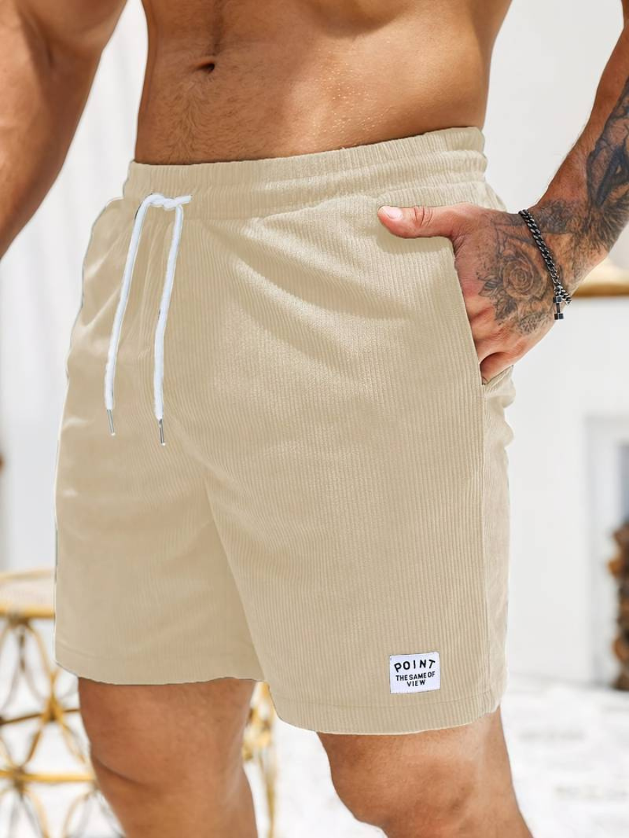 Men's Swim Shorts | Corduroy-Textured Fabric | Elastic Waistband & Side Pockets | Durable Comfort
