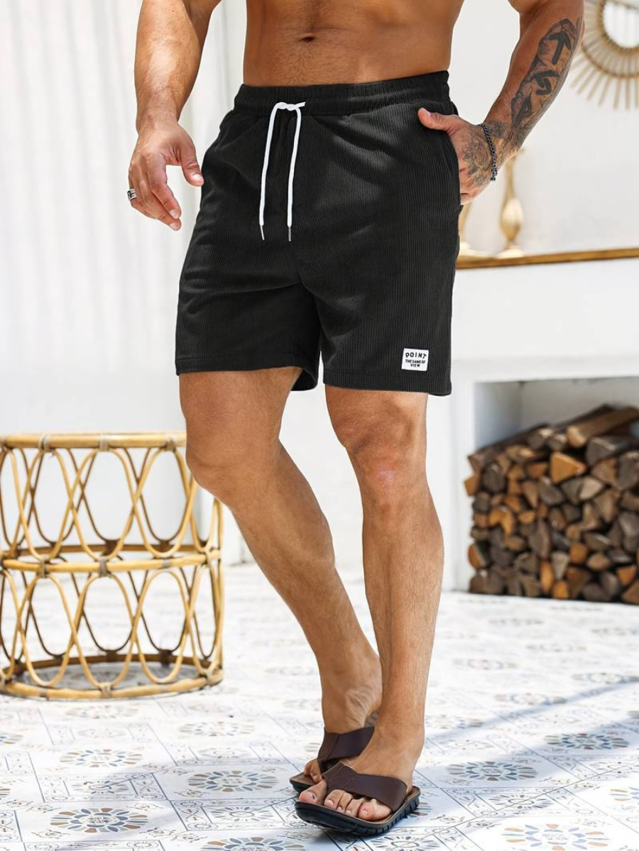 Men's Swim Shorts | Corduroy-Textured Fabric | Elastic Waistband & Side Pockets | Durable Comfort