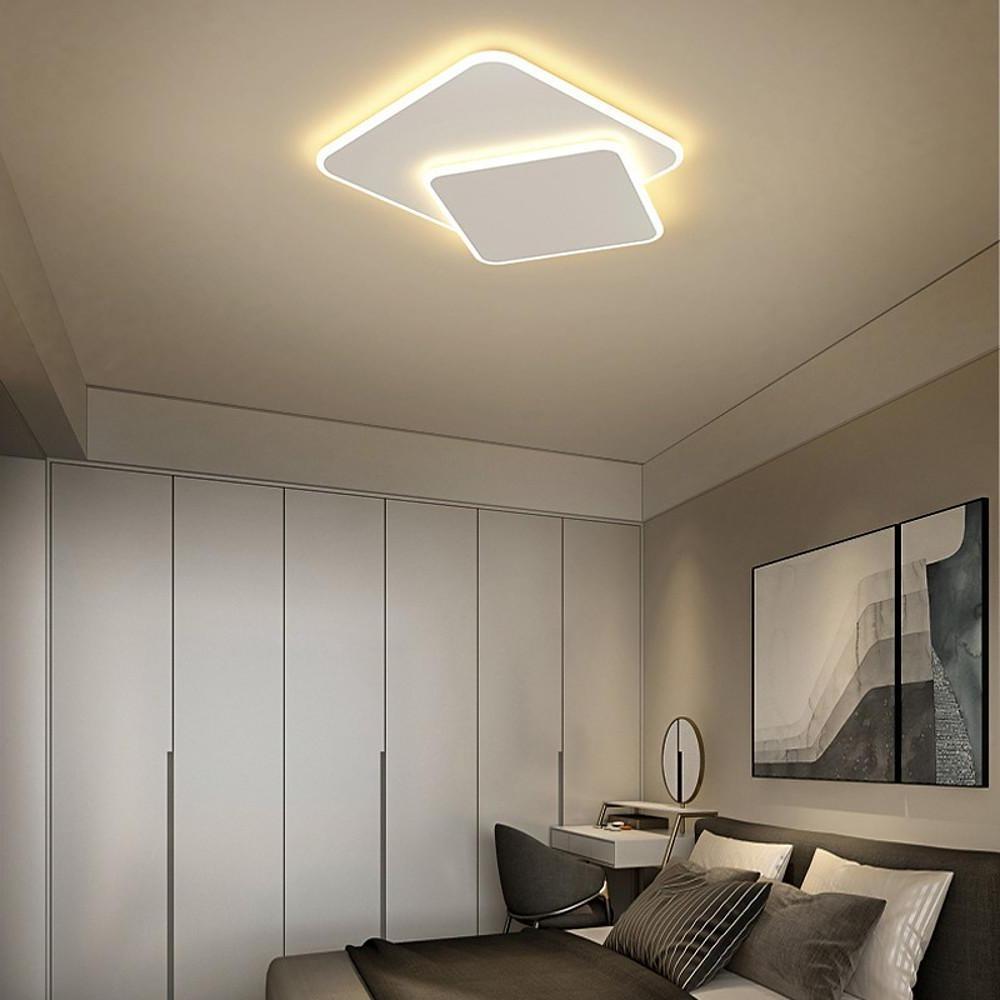 2-Light Modern White Square LED Flush Mount Ceiling Light for Bedroom