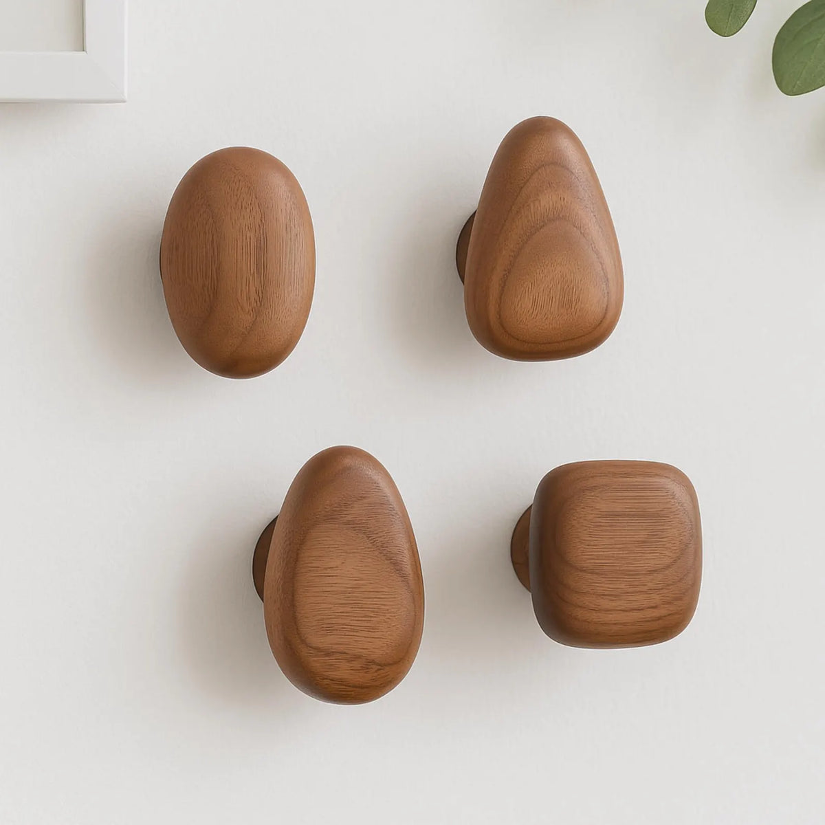 Elegant Natural Wooden Pebble Hooks - Set of 4