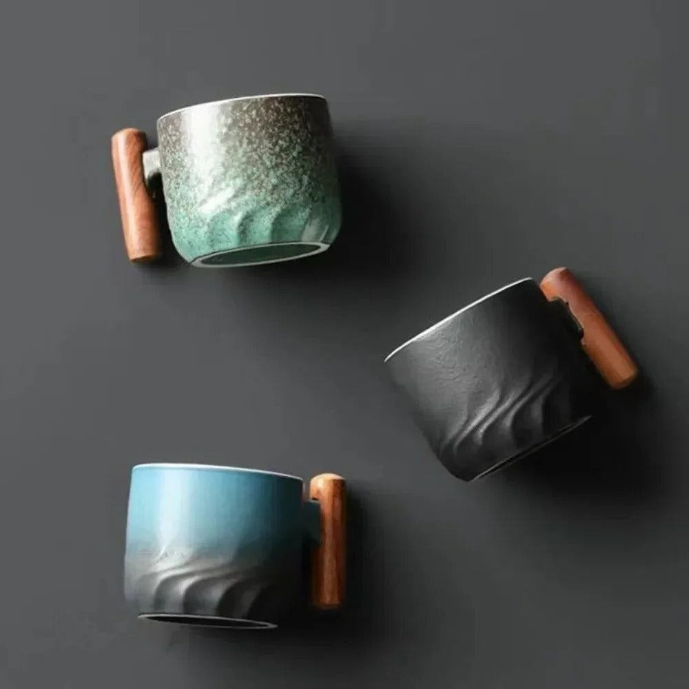 Espresso Cups with Wooden Handle - Vintage Style