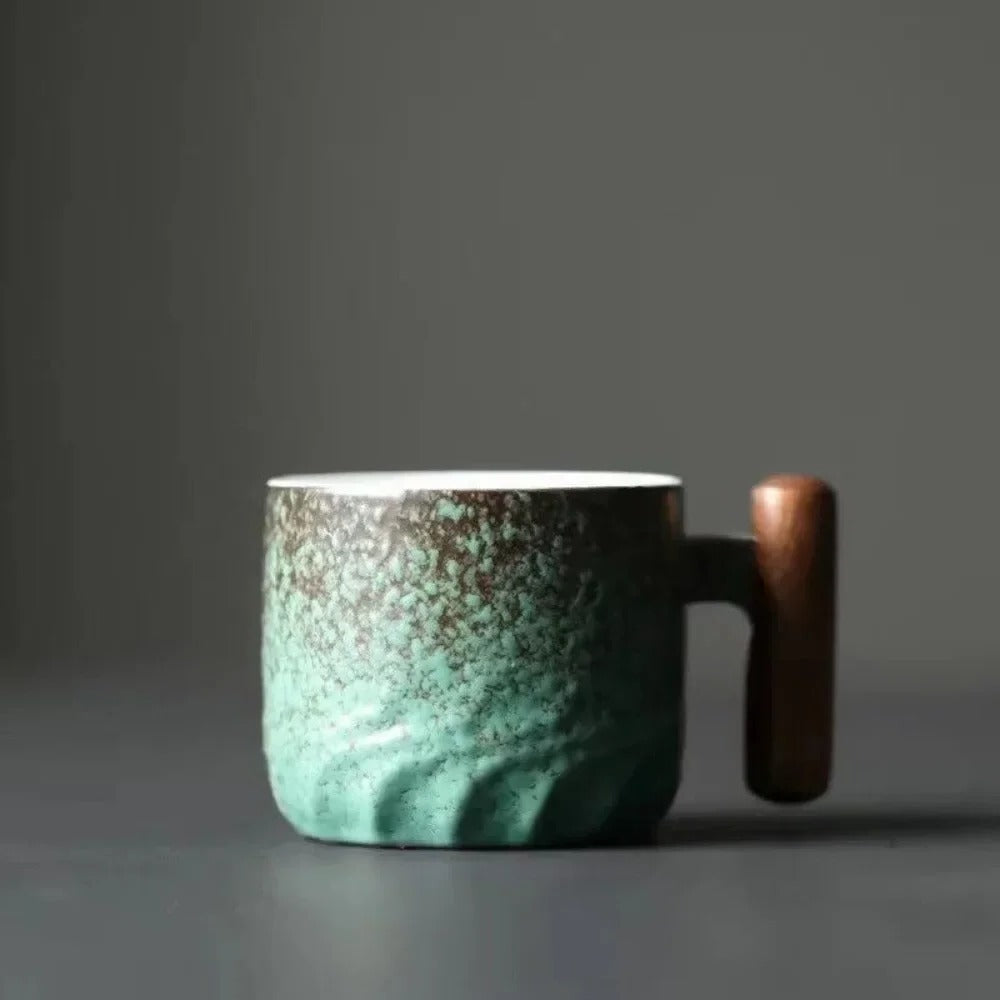 Espresso Cups with Wooden Handle in Vintage Style