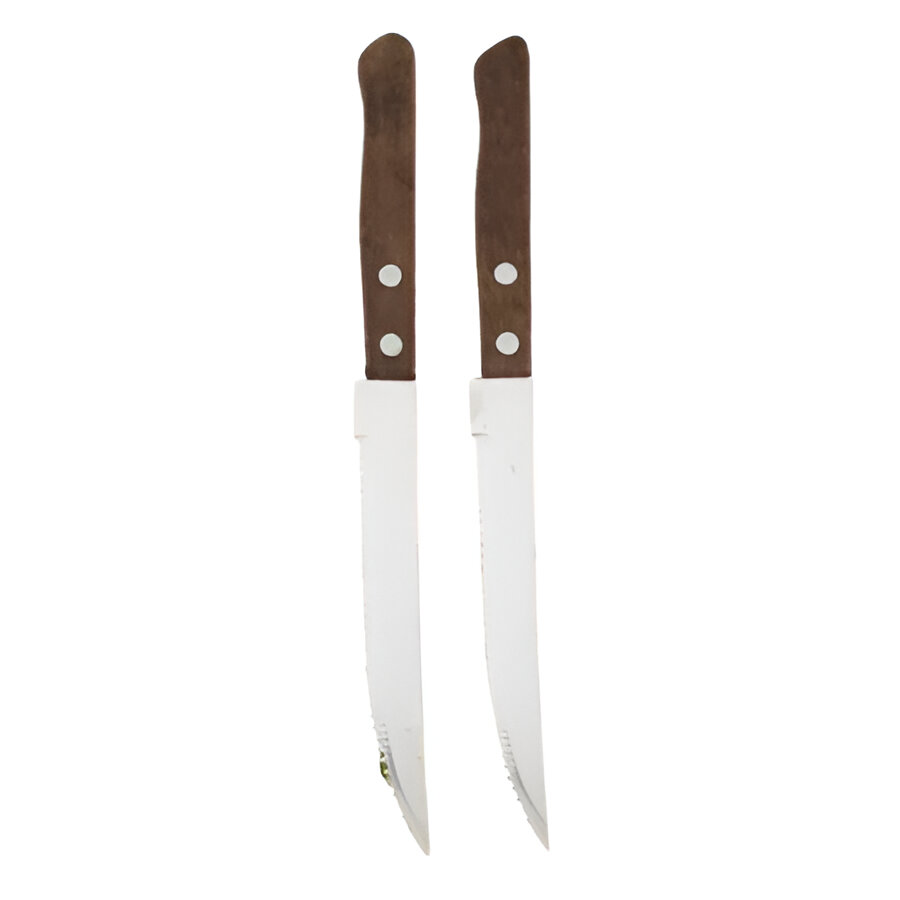 Elegant Stainless Steel Steak Knife Collection with Wooden Grip