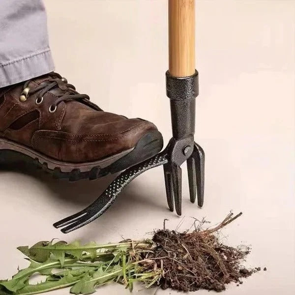Ergonomic Garden Weeder with 4-Prong Root Extraction