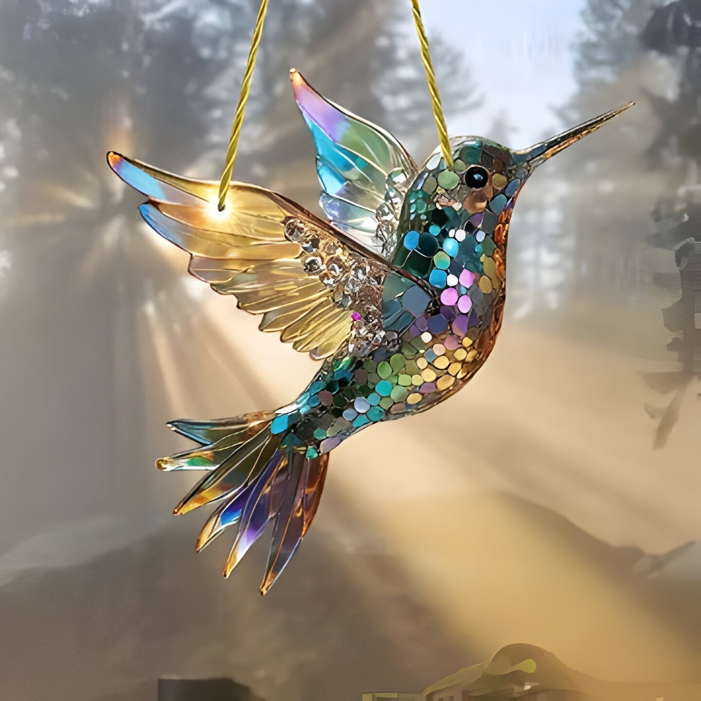 Vibrant Hummingbird Glass Art for Window Decoration