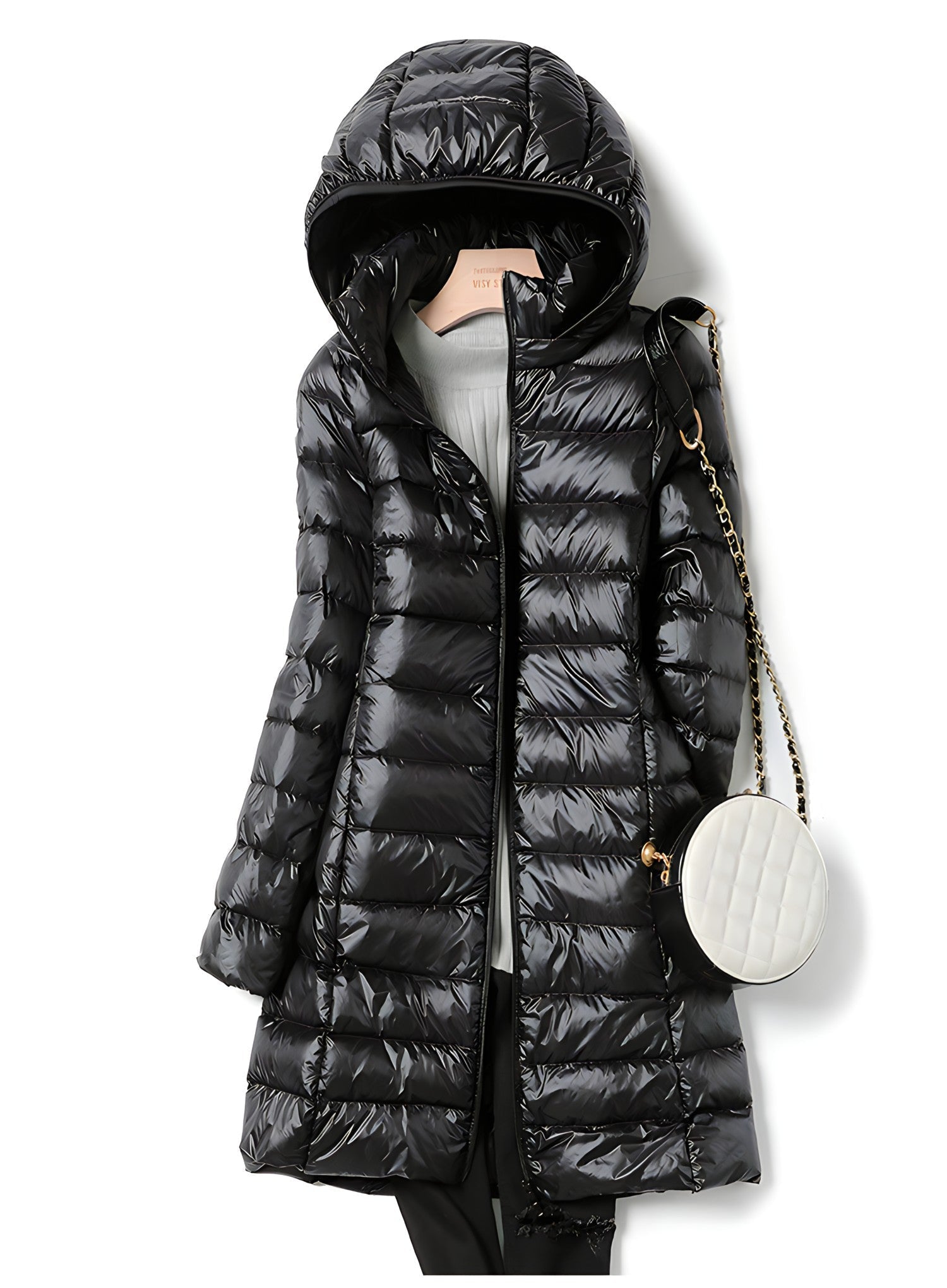 Women’s Long Down Jacket | Lightweight Down & Quilted Design | Polyester & Cotton | Detachable Hood