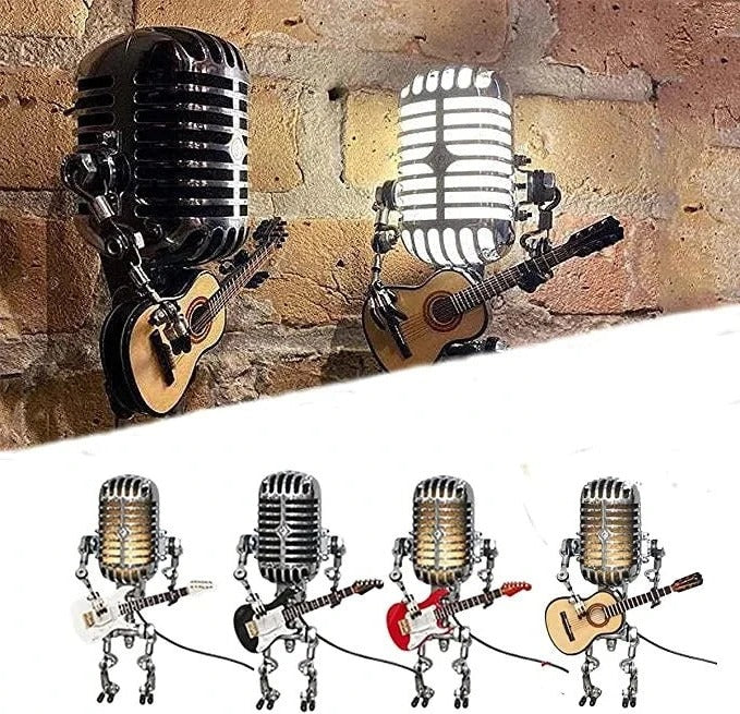 Whimsical Robot Desk Light with Guitar and Microphone