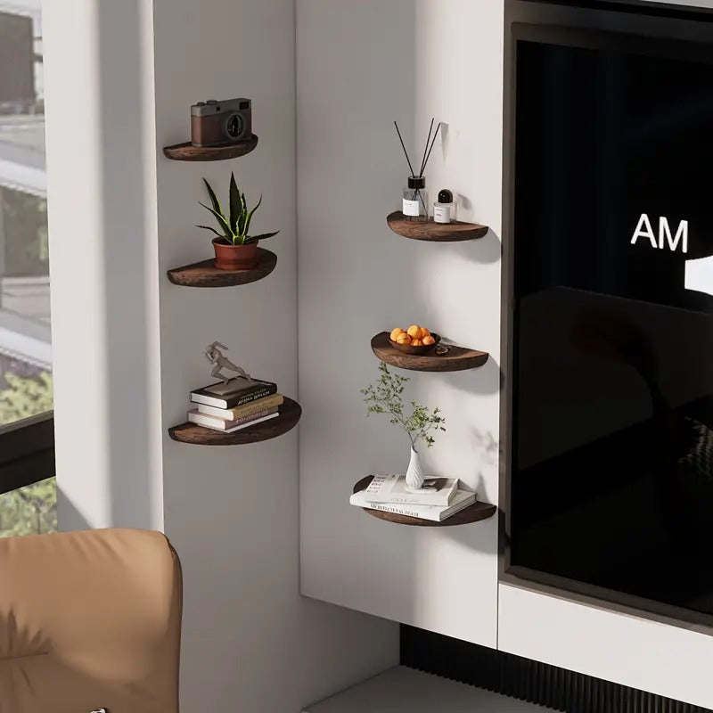 Curved Natural Wood Floating Display Shelf