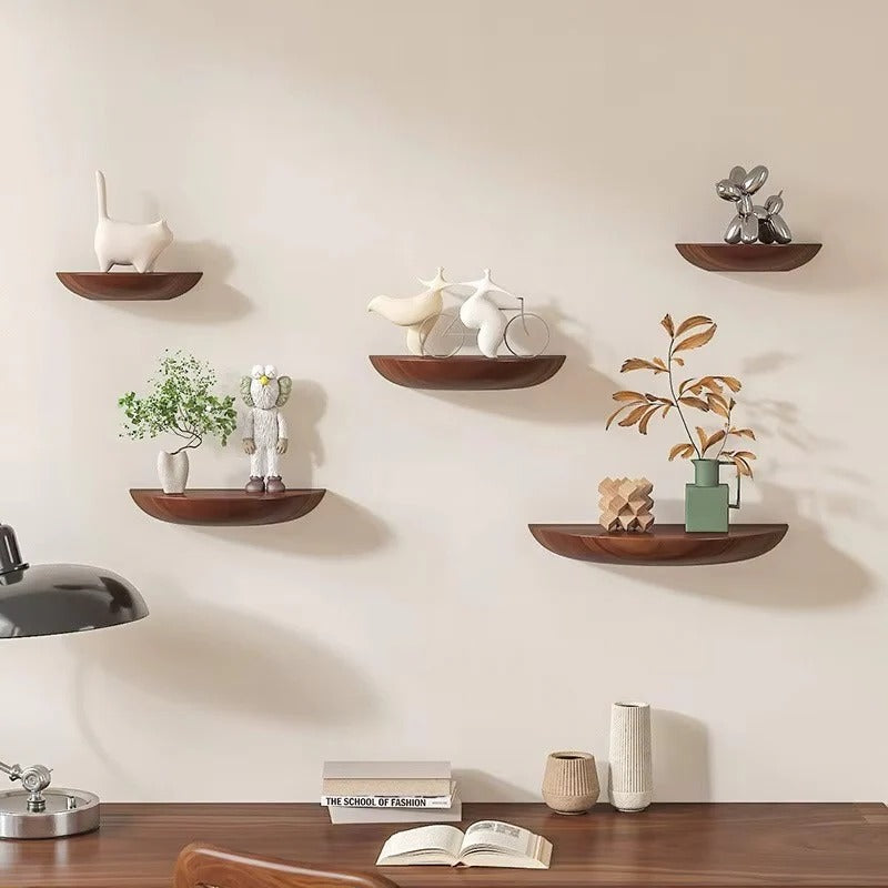 Curved Natural Wood Floating Display Shelf
