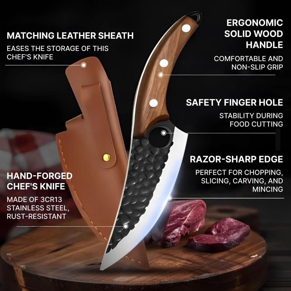 Handcrafted Kitchen Chef Knife with Ergonomic Wooden Grip