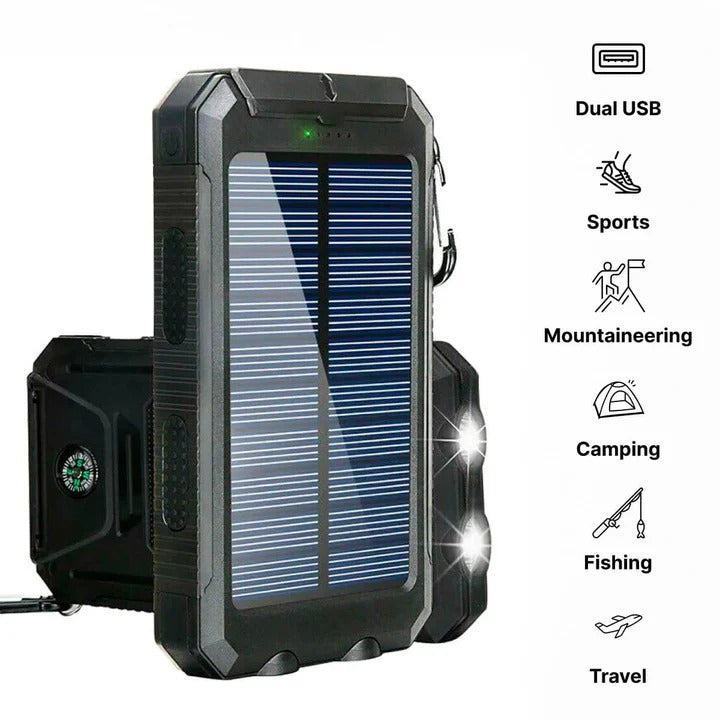 Compact Solar Charging Power Bank with Dual USB Ports