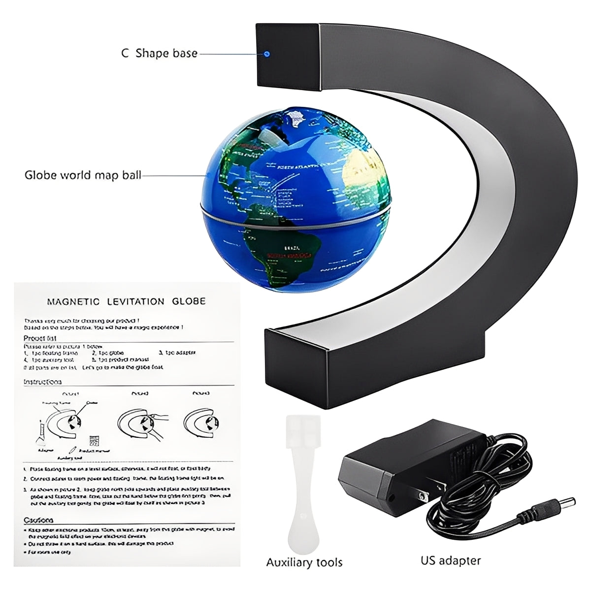Floating World Globe with LED Illumination for Home or Office