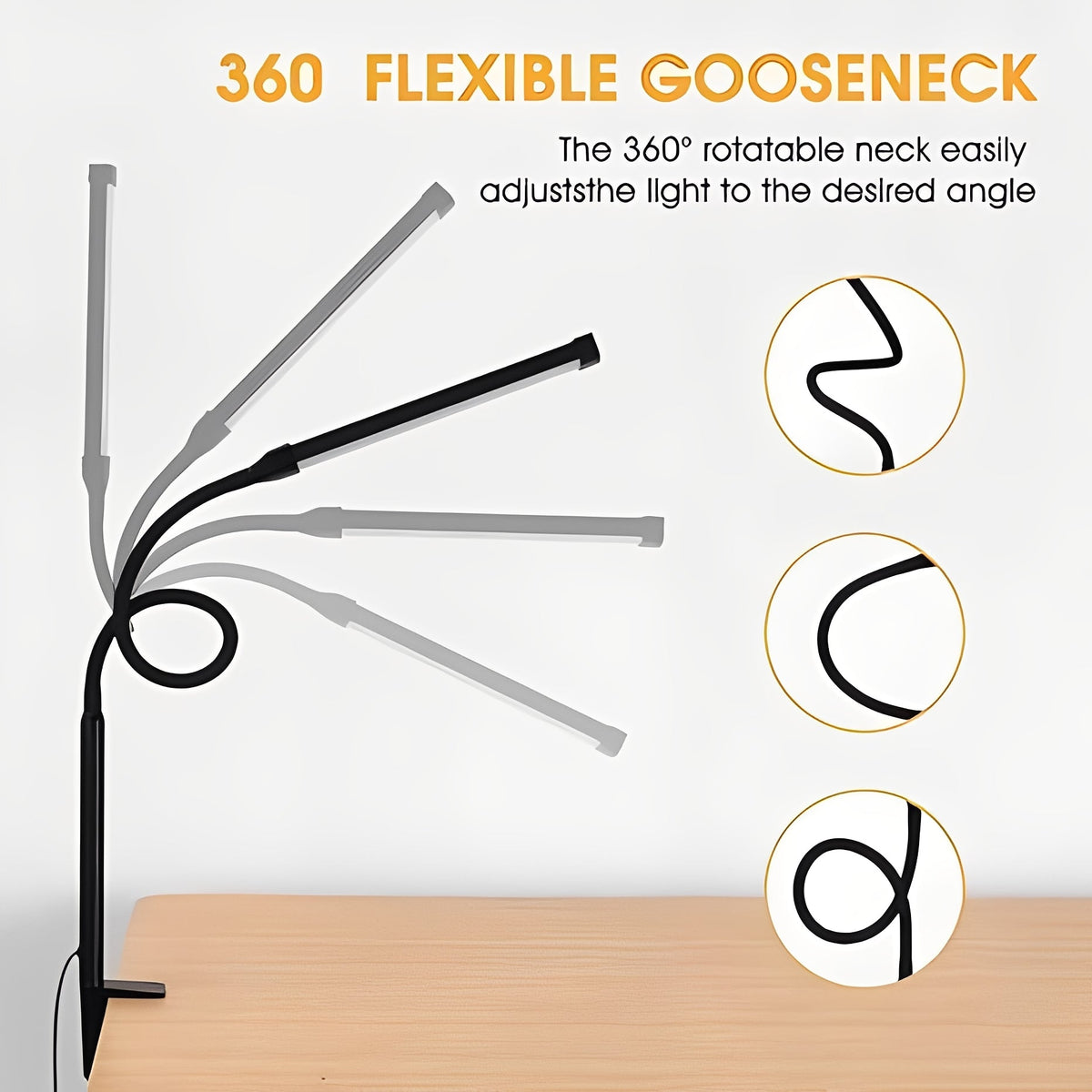 Versatile LED Lamp with Adjustable Neck and Three Brightness Modes