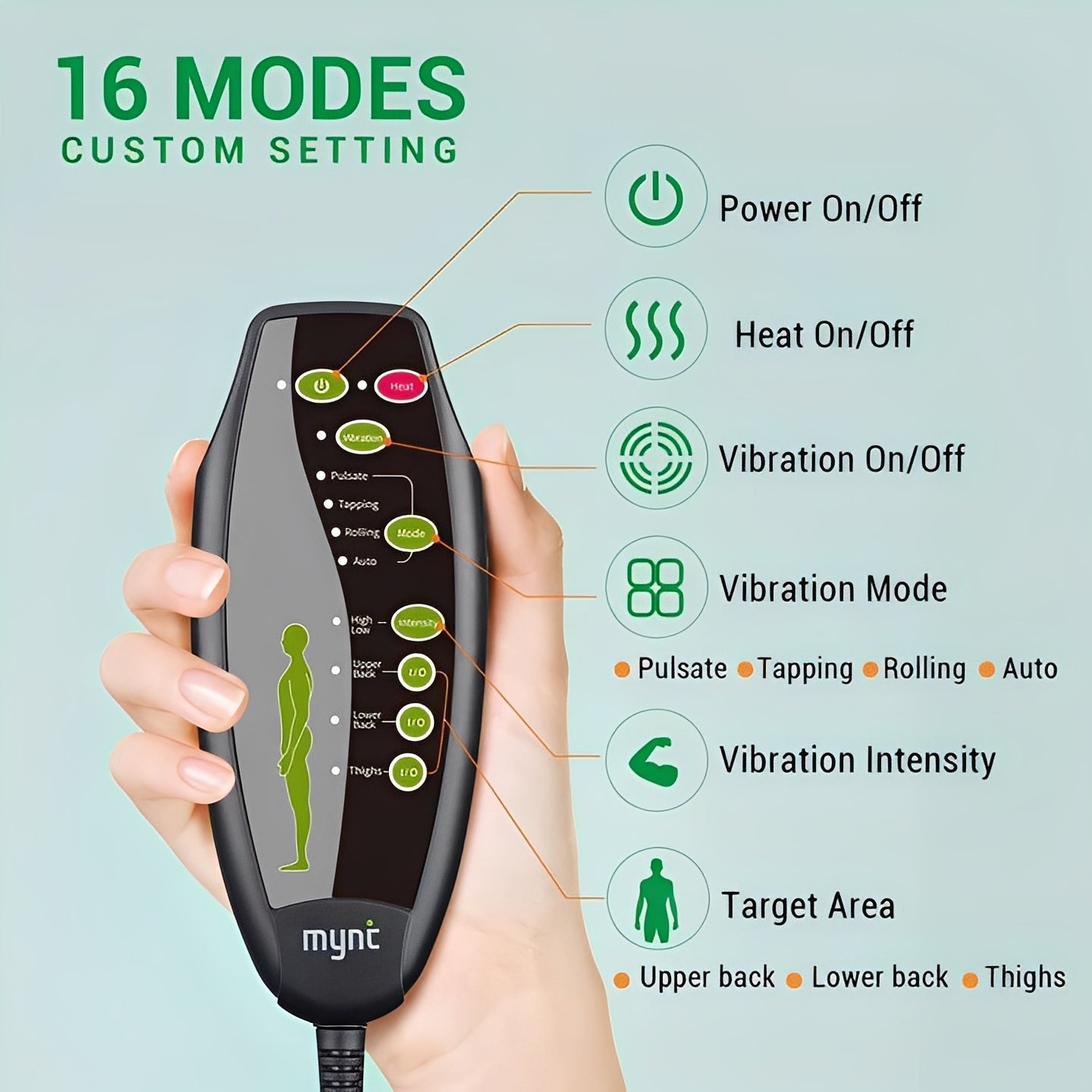 Portable Heated Massage Seat Pad with Custom Heat Settings