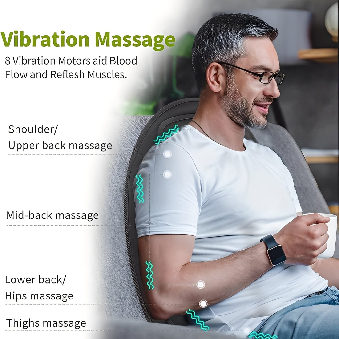 Portable Heated Massage Seat Pad with Custom Heat Settings